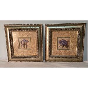 Vintage Floral Framed Wall Art Set Gold Ornate Frames Cottage Decor
